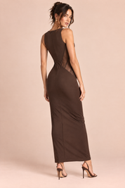Robe longue marron à empiècements corset | Vue de dos | Lounelle Paris