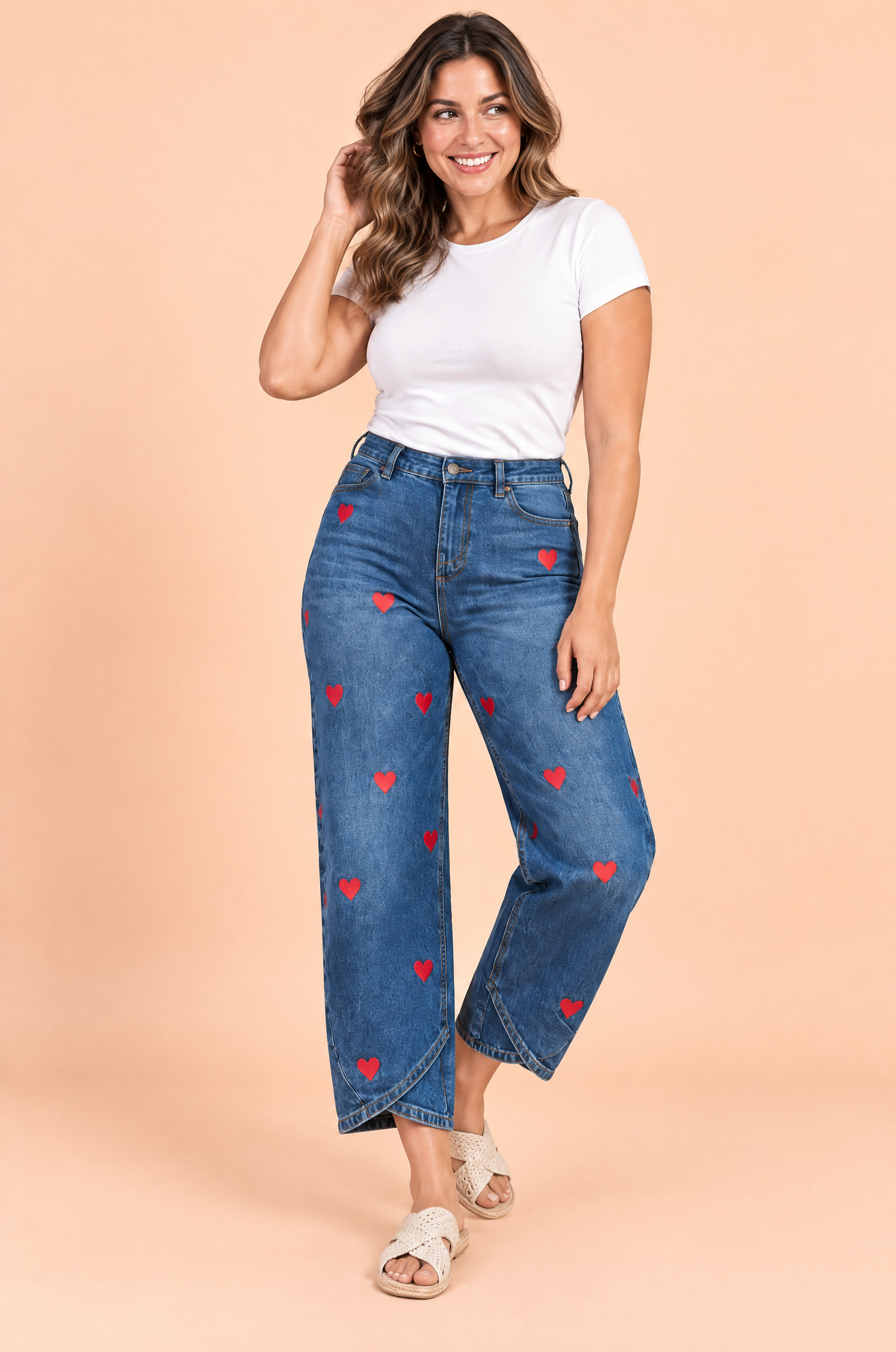 Pantalon bleu à imprimé floral et ourlet fendu | Porté sur une autre silhouette | Lounelle Paris