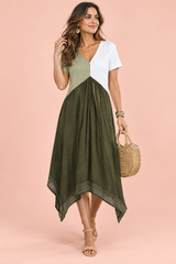 Abito midi verde asimmetrico con scollo a V
