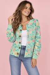 Cardigan verde menta con bottoni e girocollo