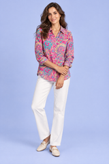 Camicia oversize rosa con stampa paisley