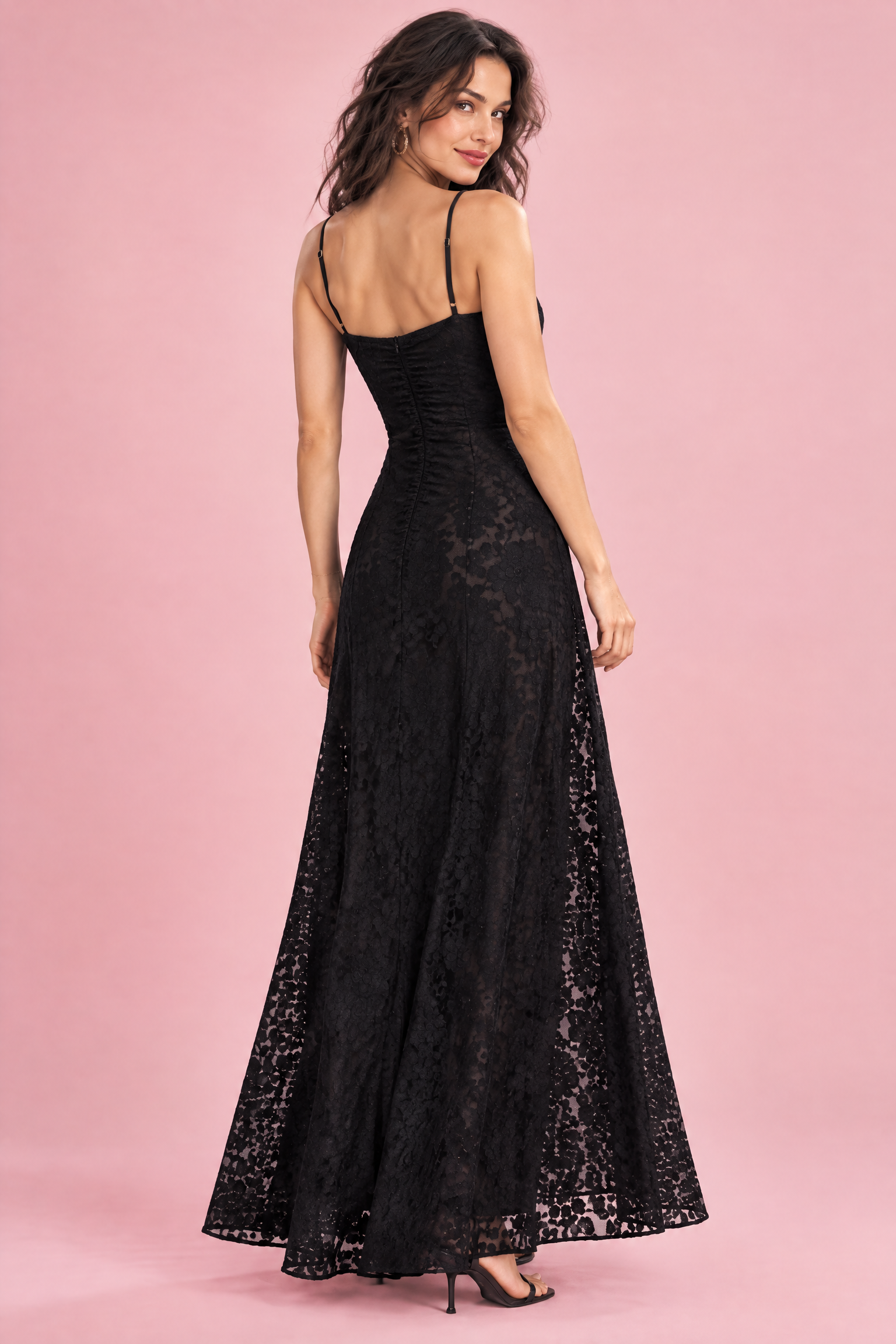 Robe longue fleurie noire | Vue de dos | Lounelle Paris