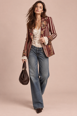 Blazer rosso aderente a righe con motivo floreale