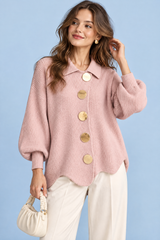Cardigan oversize rosa cipria con colletto