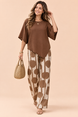 Completo marrone a pois con pantaloni