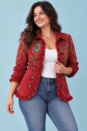 Veste ajustée rouge à imprimé léopard | Porté sur une autre silhouette | Lounelle Paris