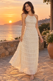 Robe longue plissée écrue | Deuxième photo lifestyle | Lounelle Paris