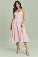 Abito midi rosa con bustino