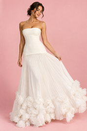 Robe longue bustier plissée blanche | Vue de face | Lounelle Paris