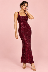 Abito lungo con paillettes bordeaux