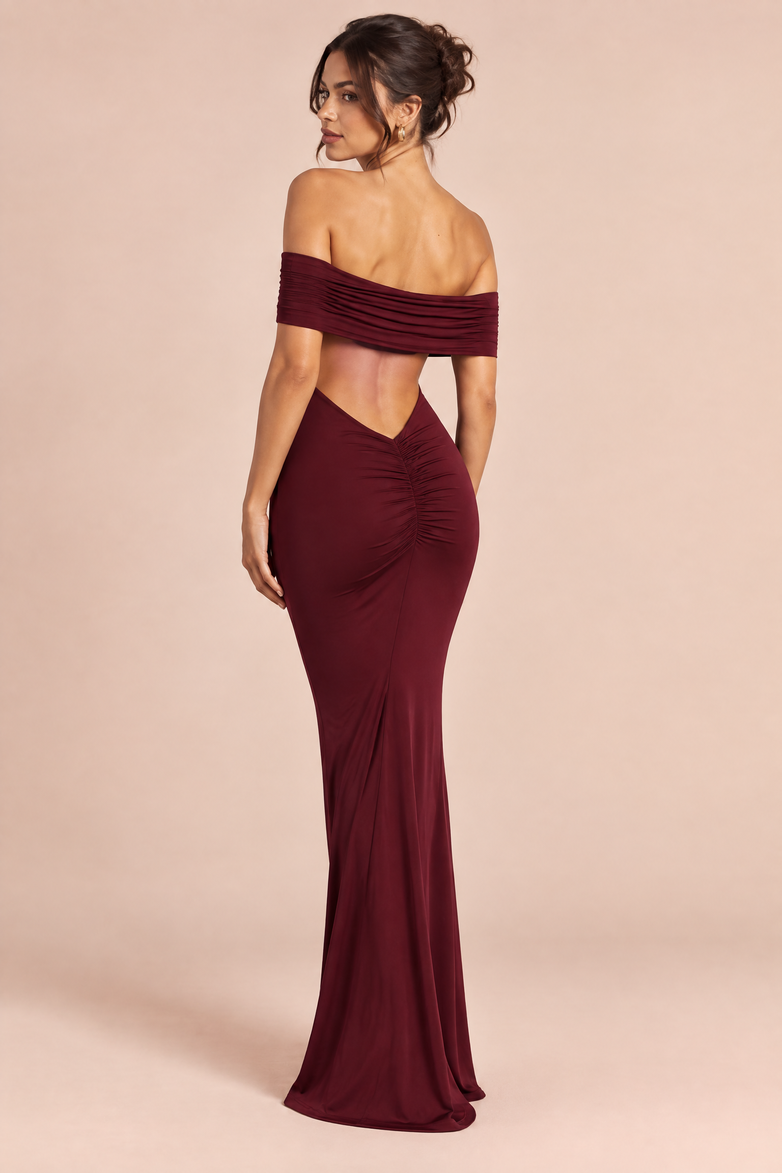 Robe longue bustier froncée bordeaux | Vue de dos | Lounelle Paris