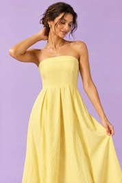 Robe midi évasée bustier — jaune | Vue rapprochée | Lounelle Paris
