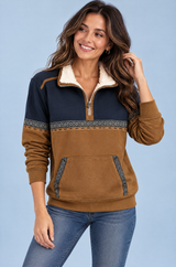 Maglione marrone a blocchi di colore con mezza zip