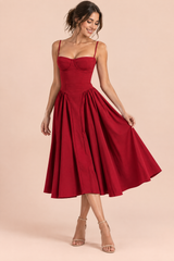 Abito midi rosso con bustino