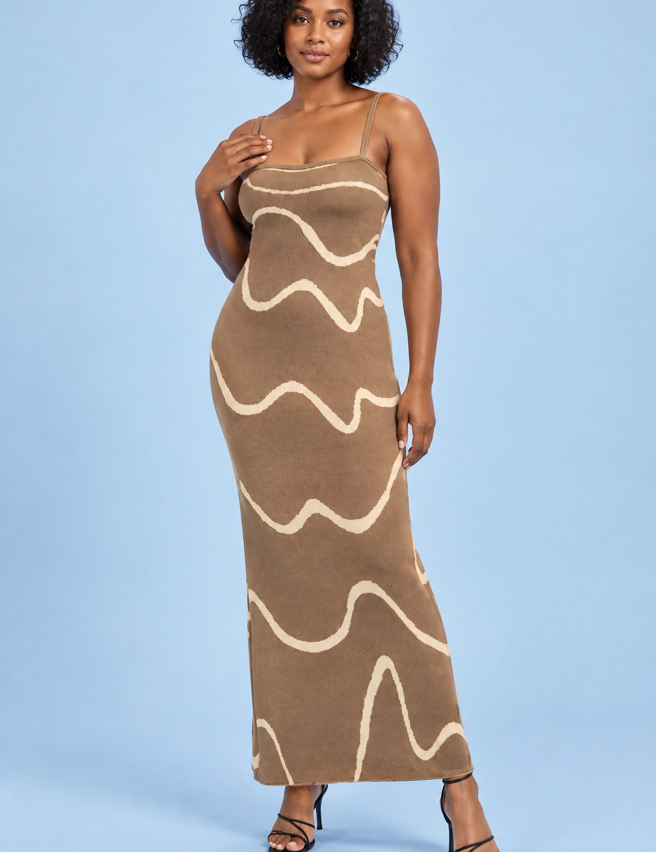 Robe longue rayée dos nu kaki | Vue de face | Lounelle Paris