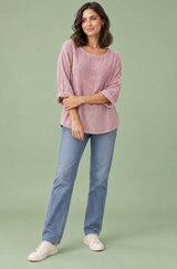 T-shirt rosa dalla vestibilità regular con maniche a tre quarti