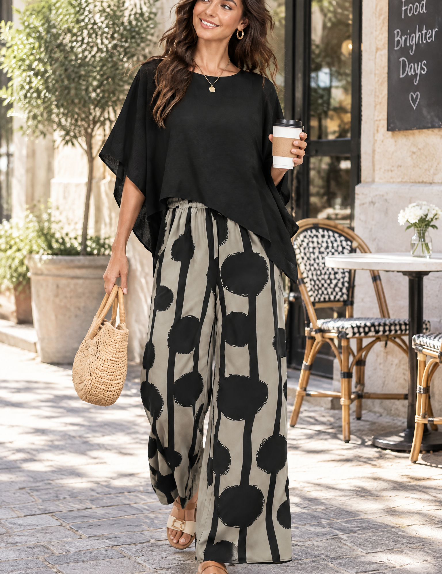 Ensemble pantalon noir à pois | Photo lifestyle | Lounelle Paris