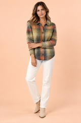 Cardigan oliva a quadri con colletto