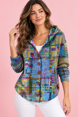 Cardigan blu con cappuccio e bottoni