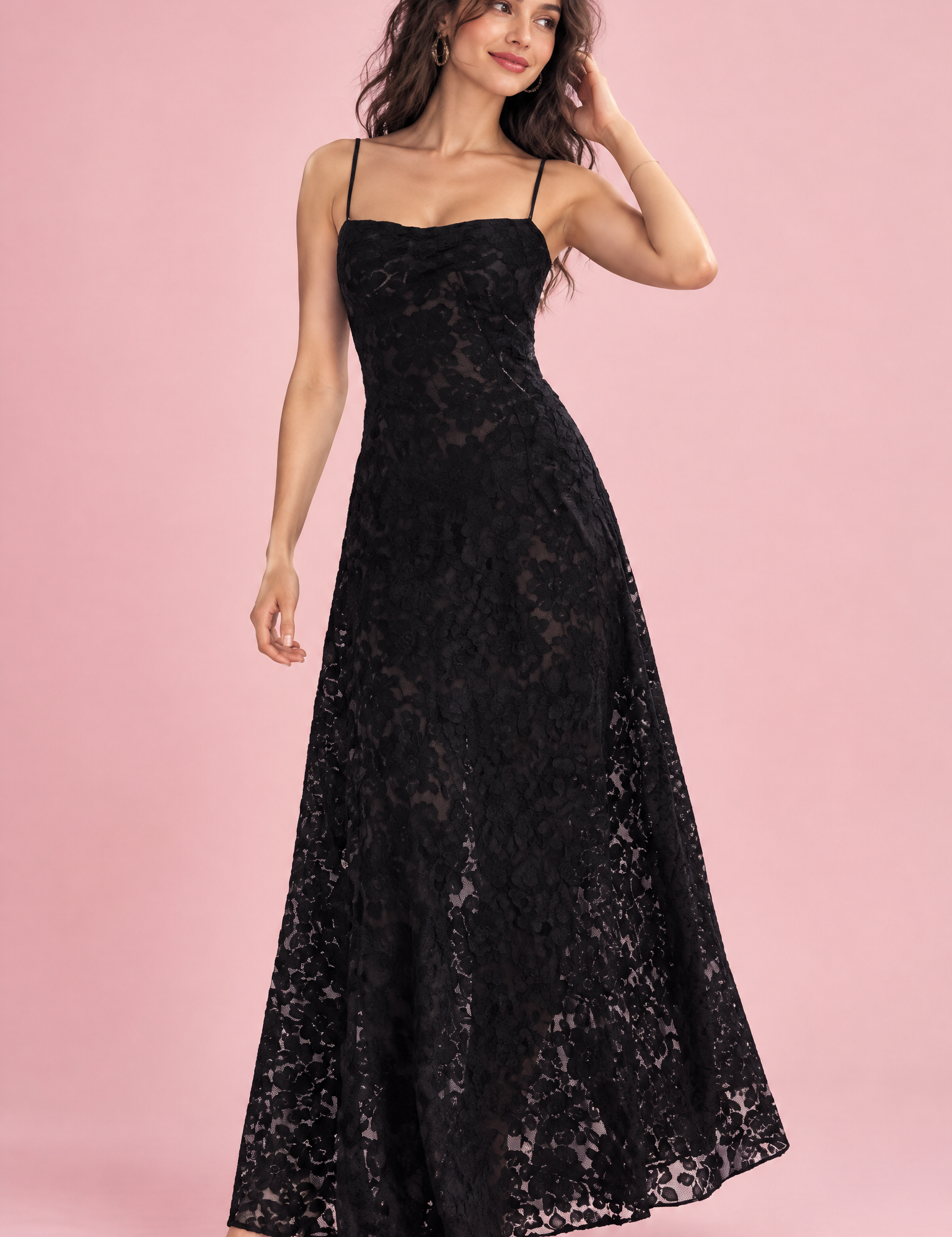 Robe longue fleurie noire | Vue de face | Lounelle Paris
