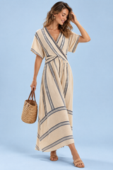 Abito lungo a portafoglio con scollo a V beige