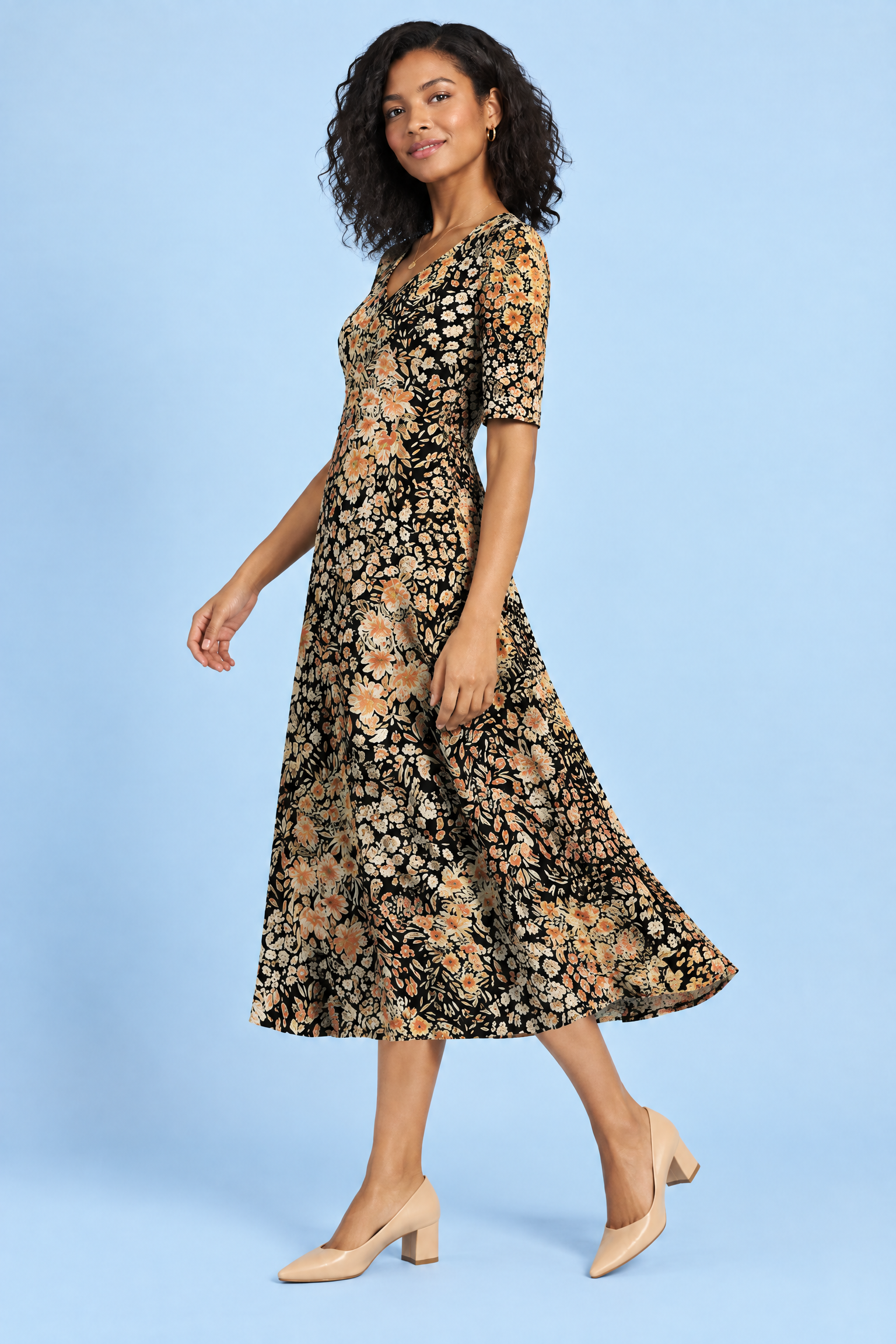 Robe longue noire à col V | Vue de dos | Lounelle Paris