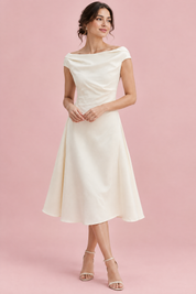 Robe trapèze blanc crème midi | Vue de face | Lounelle Paris