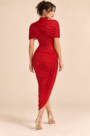 Robe rouge asymétrique drapée | Vue de dos | Lounelle Paris