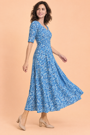 Robe longue bleue à col V | Vue de dos | Lounelle Paris