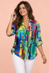 Camicia floreale verde con colletto