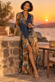 Robe-chemise midi imprimée bleu marine | Deuxième photo lifestyle | Lounelle Paris