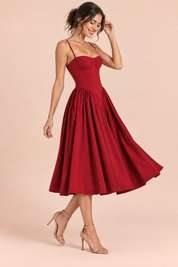 Robe bustier midi rouge | Vue de dos | Lounelle Paris
