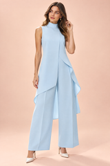 Completo blu con pantaloni palazzo e top fluido