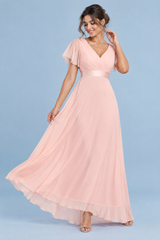 Abito rosa plissettato con scollo a V