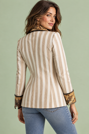 Blazer écru ajusté à rayures | Vue de dos | Lounelle Paris