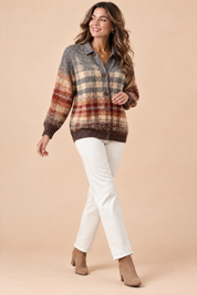 Gilet marron à carreaux avec col | Vue en mouvement | Lounelle Paris