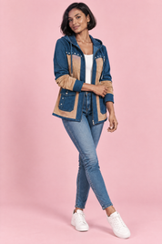 Veste à capuche bleue à empiècements | Vue de dos | Lounelle Paris