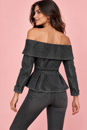 Blouse noire à épaules dénudées et basque | Vue de dos | Lounelle Paris