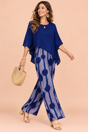Ensemble pantalon bleu à pois | Vue en mouvement | Lounelle Paris