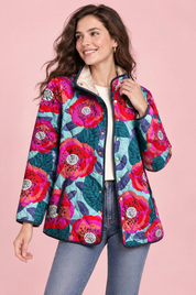 Veste matelassée turquoise à col montant | Vue de face | Lounelle Paris