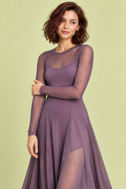 Robe longue violette à empiècements en mesh | Vue rapprochée | Lounelle Paris