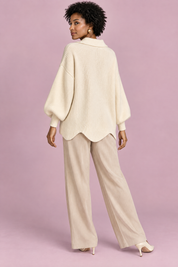 Cardigan oversize crème à col | Vue de dos | Lounelle Paris
