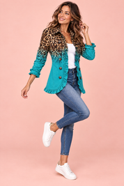Veste ajustée turquoise à imprimé léopard | Vue de dos | Lounelle Paris