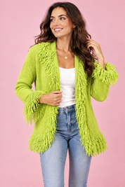 Gilet vert citron à franges | Vue rapprochée | Lounelle Paris