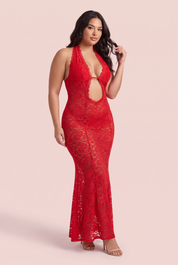 Robe rouge dos nu à encolure américaine | Porté sur une autre silhouette | Lounelle Paris