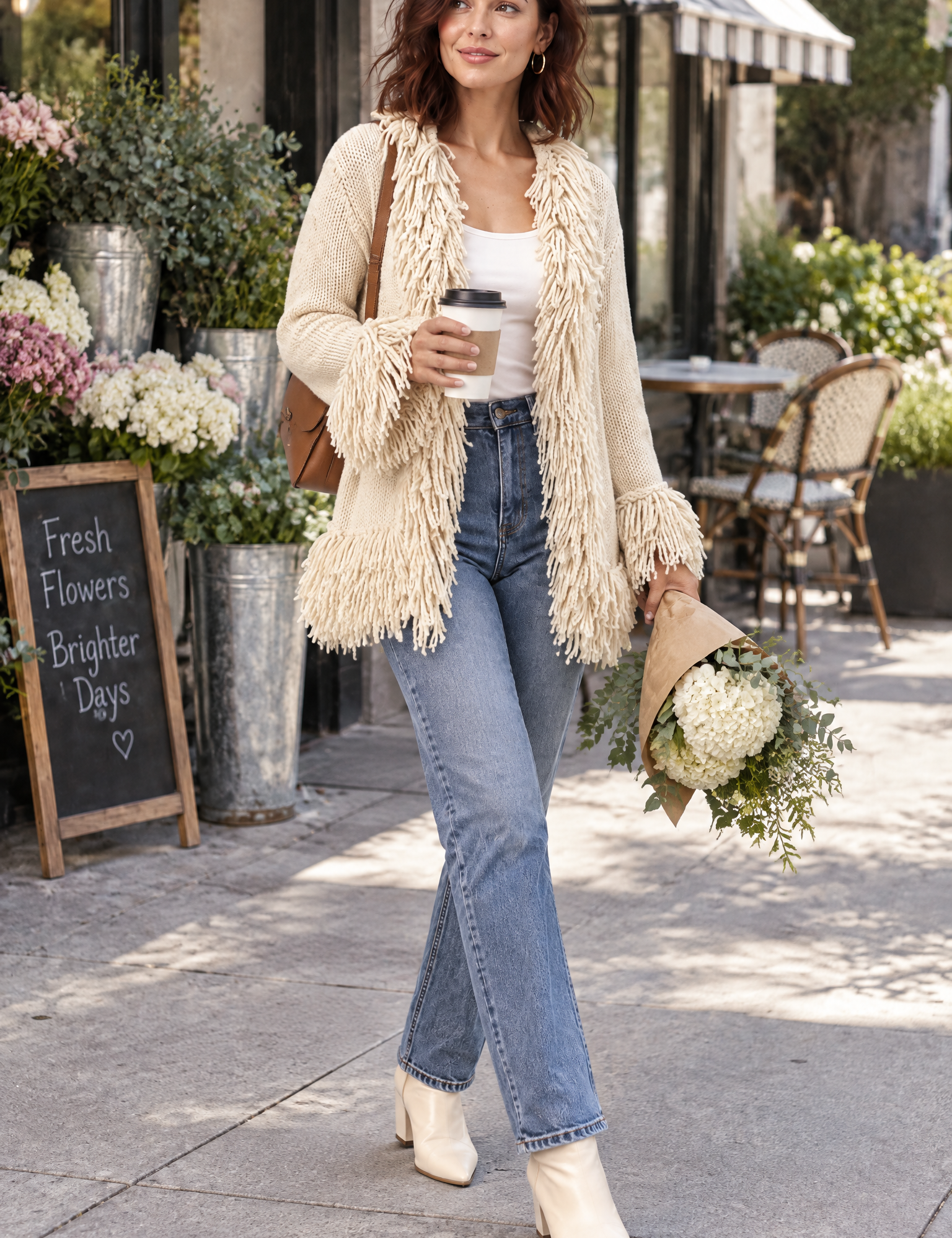 Gilet crème à franges | Photo lifestyle | Lounelle Paris