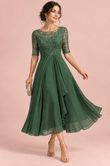 Abito in chiffon con corpetto ricamato Verde bosco