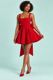 Robe patineuse courte rouge à col américain | Vue de face | Lounelle Paris