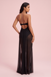 Robe longue noire asymétrique à découpes | Vue de dos | Lounelle Paris