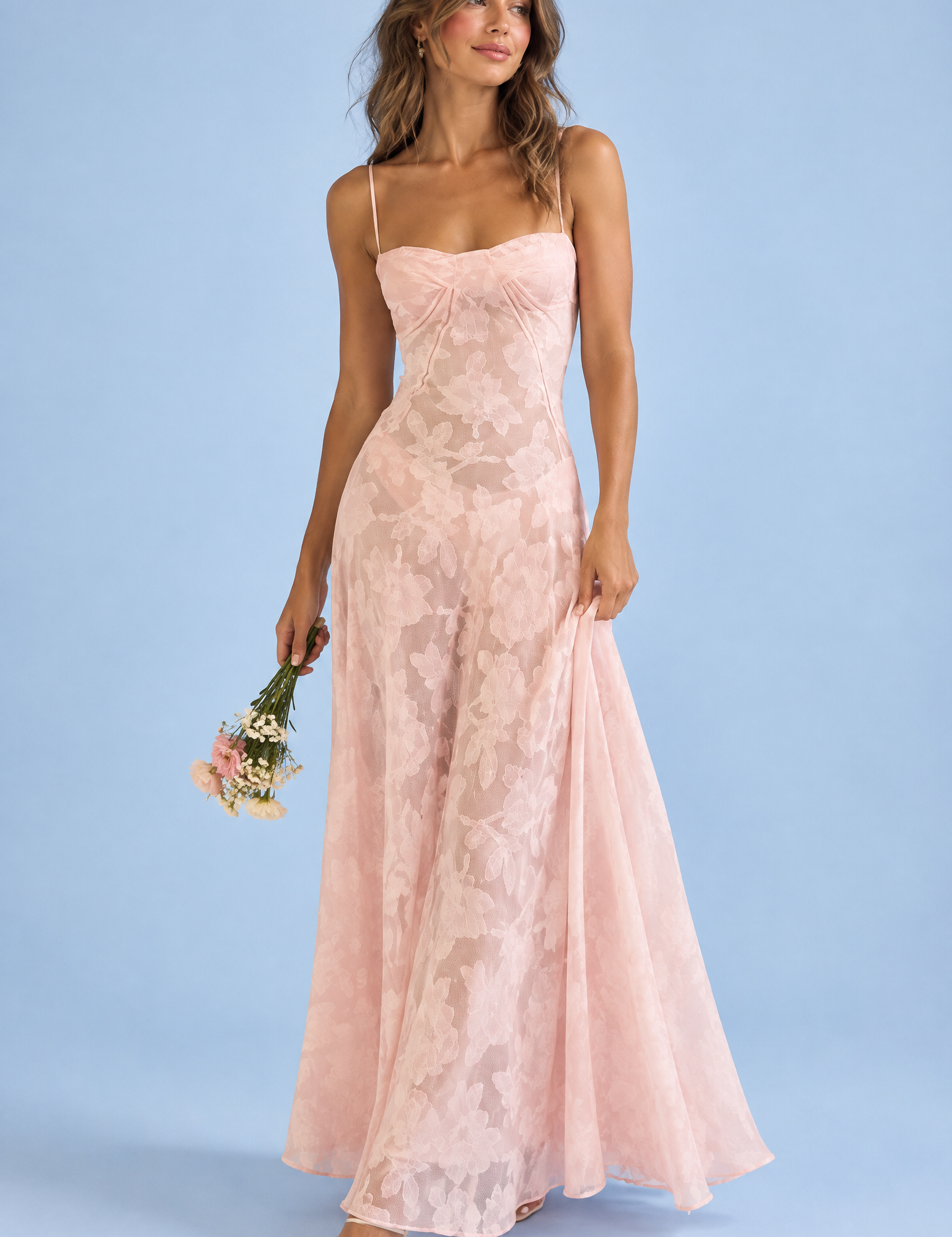 Robe longue fleurie rose | Vue de face | Lounelle Paris